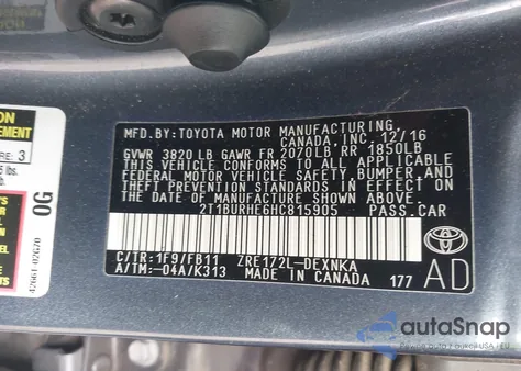 2017 Toyota Corolla Le z USA, uszkodzony, nr VIN 2T1BURHE6HC815905
